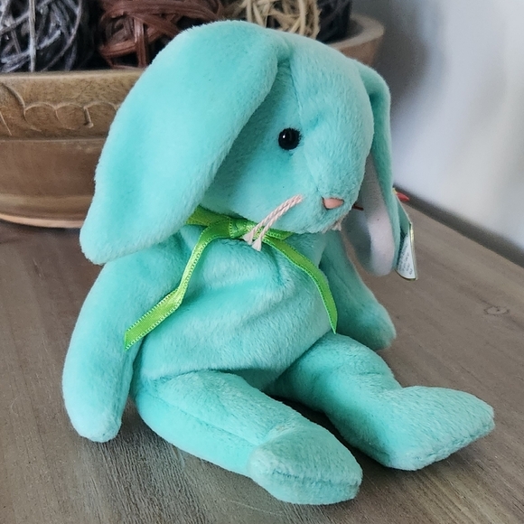 π° TY Beanie Baby β "Hippity" the Aqua Plush Bunny (1996) β Vintage Collectible - Picture 5 of 13